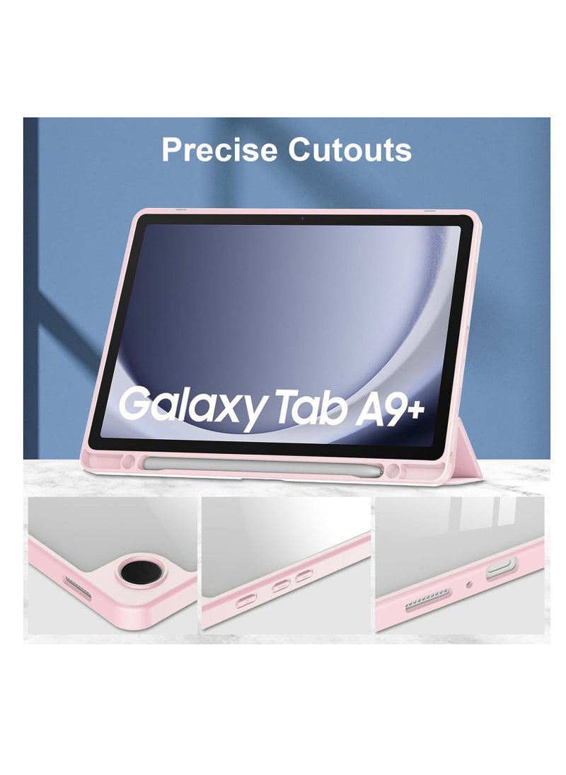 Generic - Hybrid Slim Case with Pen Holder for Samsung Galaxy Tab A9 Plus 11 Inch 2023 Model (SM-X210/X216/X218) Clear Transparent Back Shell Auto Wake/Sleep, Pink - Image 1