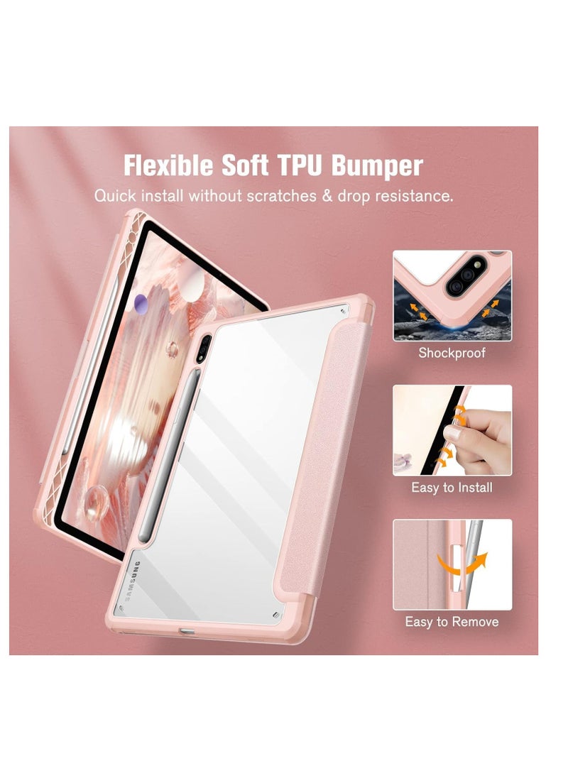 Generic - Hybrid Slim Case with Pen Holder for Samsung Galaxy Tab A9 Plus 11 Inch 2023 Model (SM-X210/X216/X218) Clear Transparent Back Shell Auto Wake/Sleep, Pink - Image 1