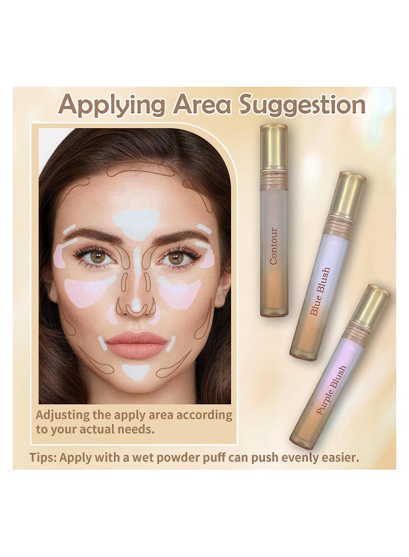 KASTWAVE Liquid Blush Highlighter Contour Set, Matte Long Lasting Purple Brighten Blush Highlighter, Matte Finish Liquid Contour, Waterproof Makeup Set, 3 Pcs - Image 3