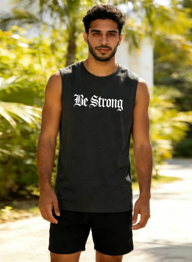 Take Two Men Charcoal Text Print Round Neck Tank and Shorts Co-Ords - Image 1