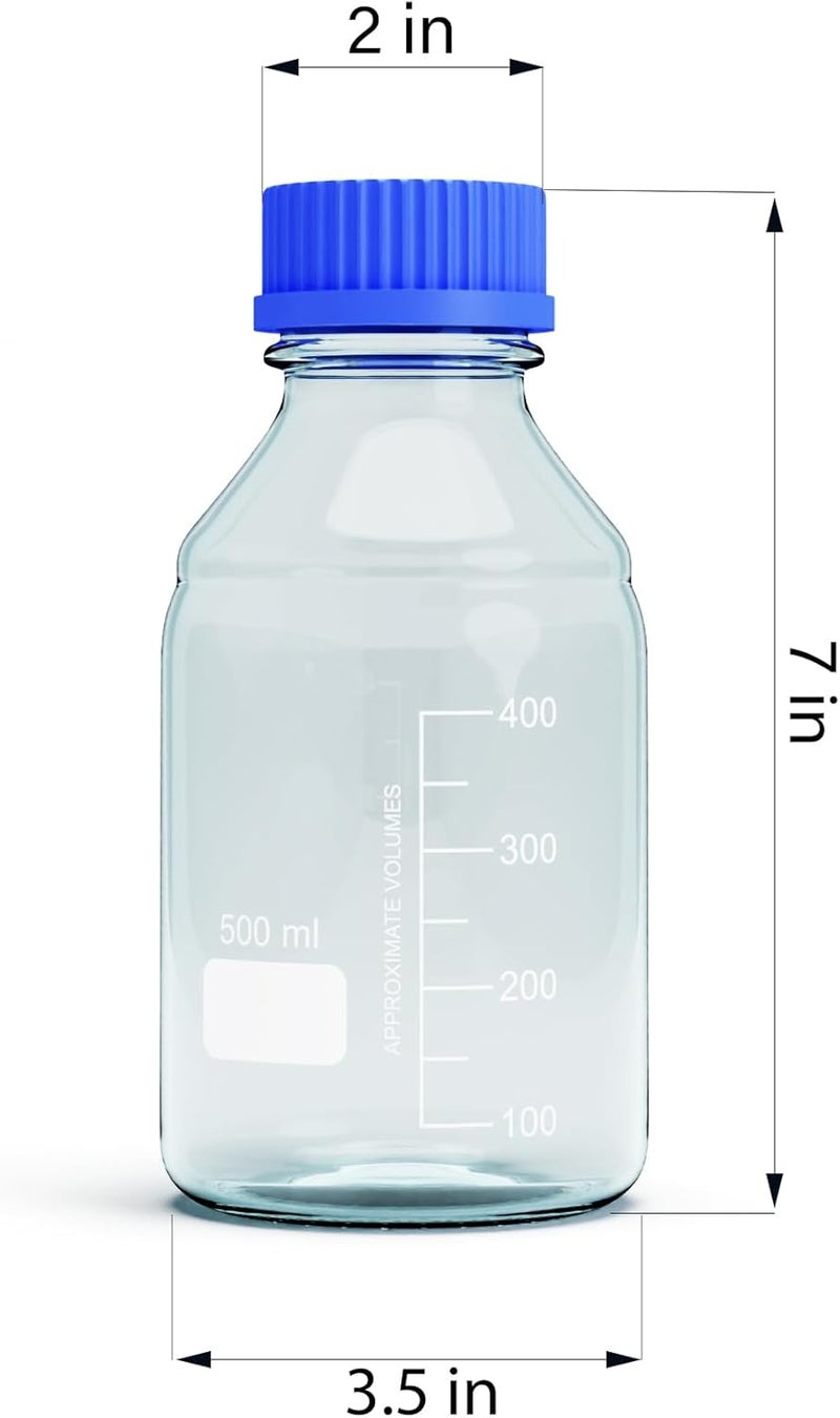 MorexLab 500ML Storage Glass Bottles – 2pcs Round Media Storage Bottle – Borosilicate Glass Bottles – Safe Probe Storage Glass Storage Bottles with GL45 Blue Screw Cap (500ml - 2pcs) Advanced minimal build - Image 3