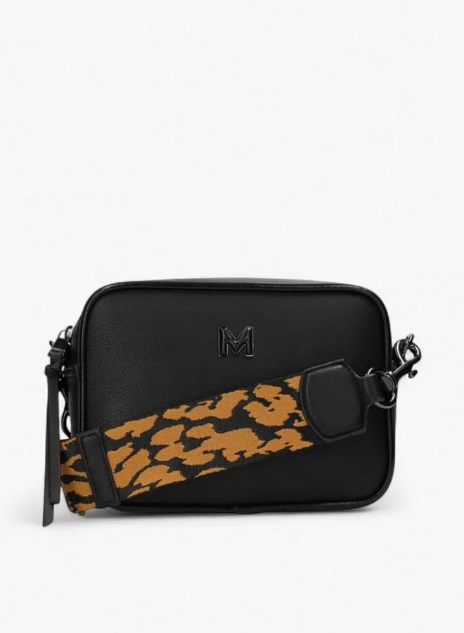 Solid Crossbody Bag with Printed Detachable Strap