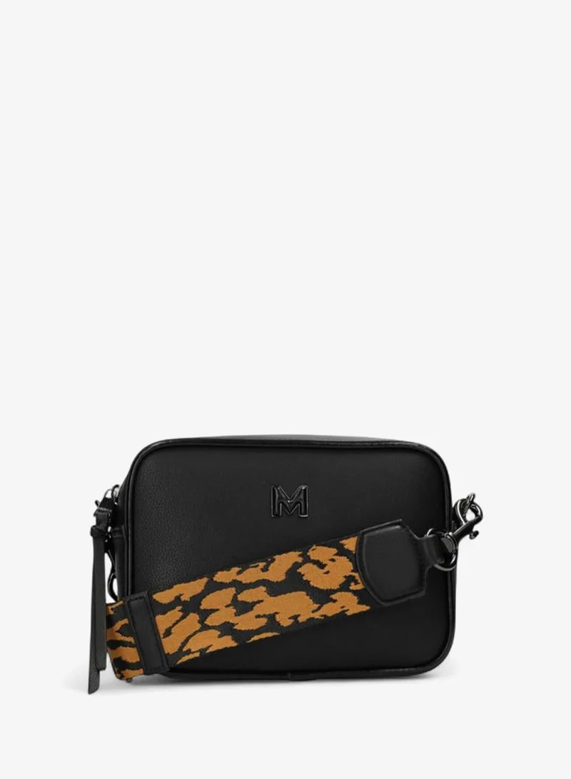 Solid Crossbody Bag with Printed Detachable Strap