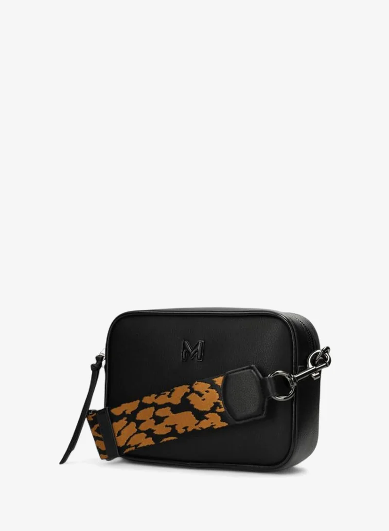 MEXX BLACK Solid Crossbody Bag with Printed Detachable Strap for Women | Best Price UAE
