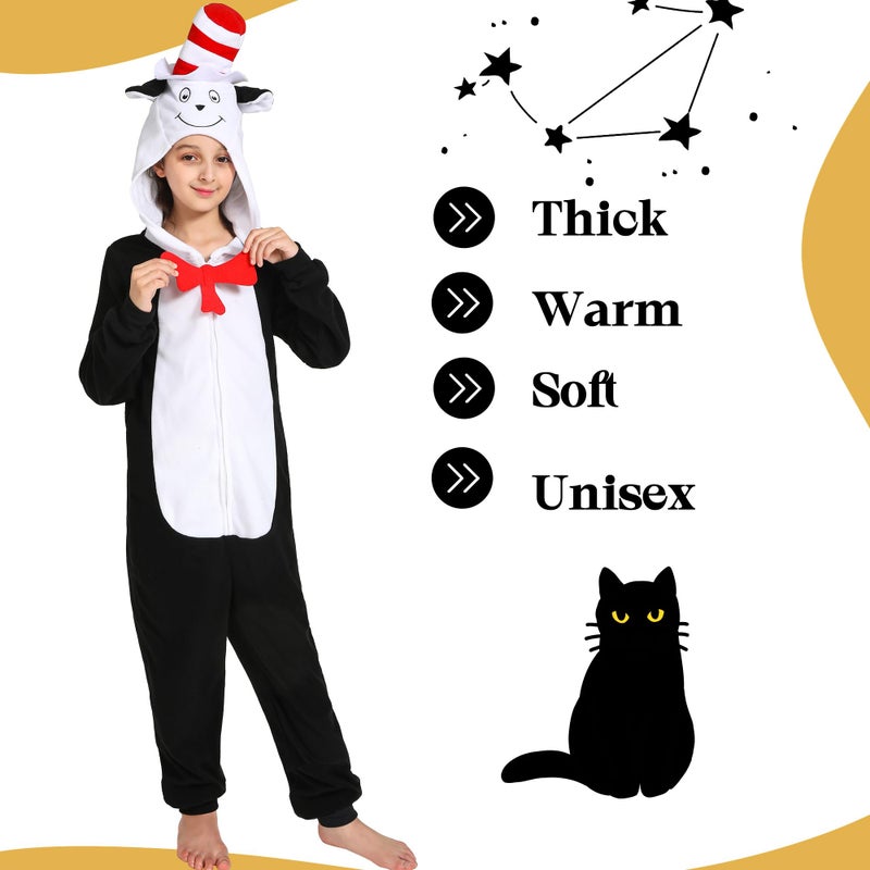 Wizland Cat Costume Onesie for Kids Book Character One Piece Plush Animal Jumpsuit  Halloween Christmas Cosplay Costumes Boys&Girls Sleepwear  Detachable Tail And Hat 8-10 - Image 3