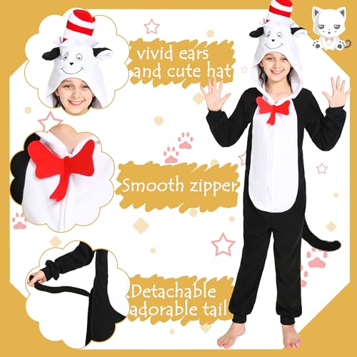Wizland Cat Costume Onesie for Kids Book Character One Piece Plush Animal Jumpsuit  Halloween Christmas Cosplay Costumes Boys&Girls Sleepwear  Detachable Tail And Hat 8-10 - Image 5