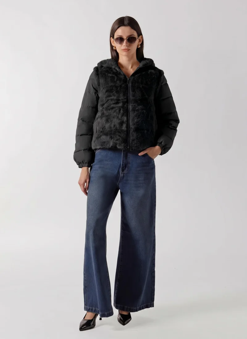 Shapes FAUX FUR PANEL PUFFER