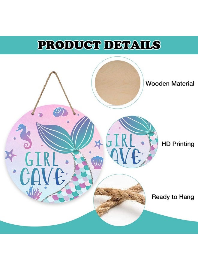 Bolisom Girl Gave Ocean Mermaid Front Door Sign, Pink Coastal Wood Door Hanger Outdoor Outside Porch Nursery Decor, Beach Kids Baby Girl Room Wooden Wreath Indoor Wall Hanging Decoration - Image 3