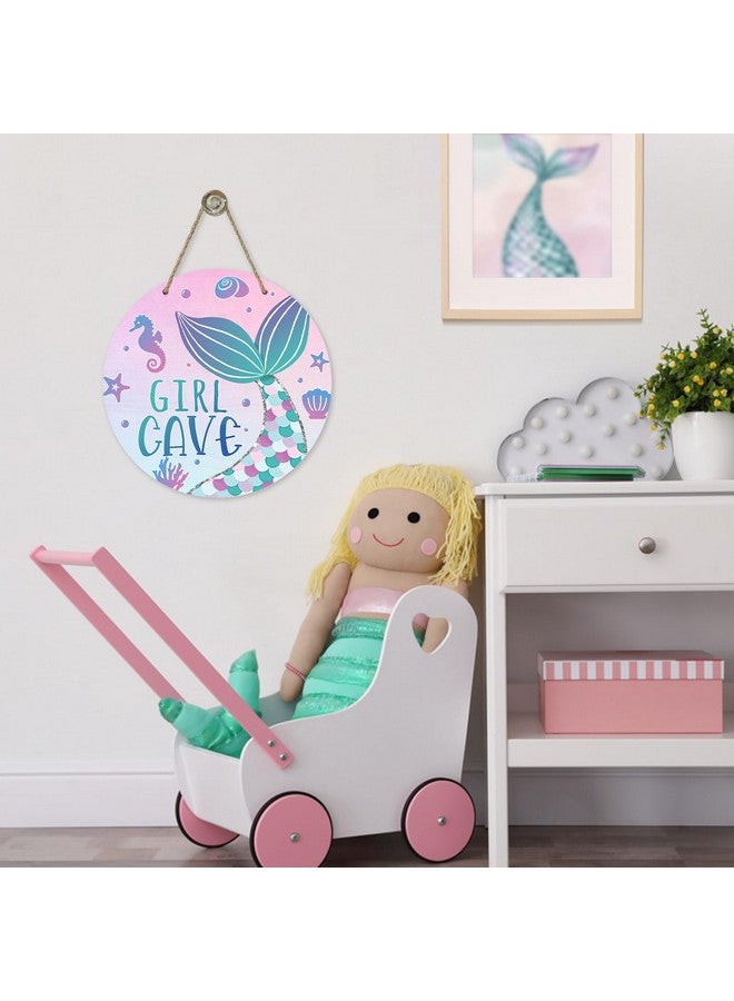 Bolisom Girl Gave Ocean Mermaid Front Door Sign, Pink Coastal Wood Door Hanger Outdoor Outside Porch Nursery Decor, Beach Kids Baby Girl Room Wooden Wreath Indoor Wall Hanging Decoration - Image 5