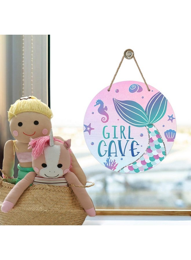 Bolisom Girl Gave Ocean Mermaid Front Door Sign, Pink Coastal Wood Door Hanger Outdoor Outside Porch Nursery Decor, Beach Kids Baby Girl Room Wooden Wreath Indoor Wall Hanging Decoration - Image 4