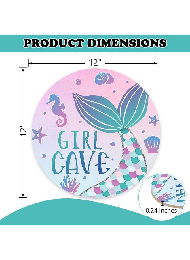 Bolisom Girl Gave Ocean Mermaid Front Door Sign, Pink Coastal Wood Door Hanger Outdoor Outside Porch Nursery Decor, Beach Kids Baby Girl Room Wooden Wreath Indoor Wall Hanging Decoration - Image 2