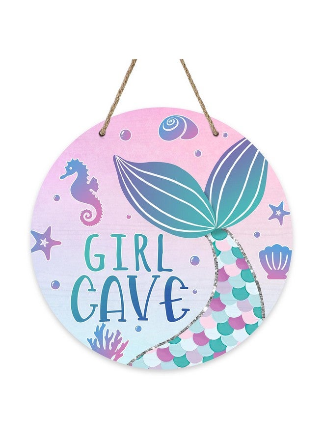 Bolisom Girl Gave Ocean Mermaid Front Door Sign, Pink Coastal Wood Door Hanger Outdoor Outside Porch Nursery Decor, Beach Kids Baby Girl Room Wooden Wreath Indoor Wall Hanging Decoration - Image 1