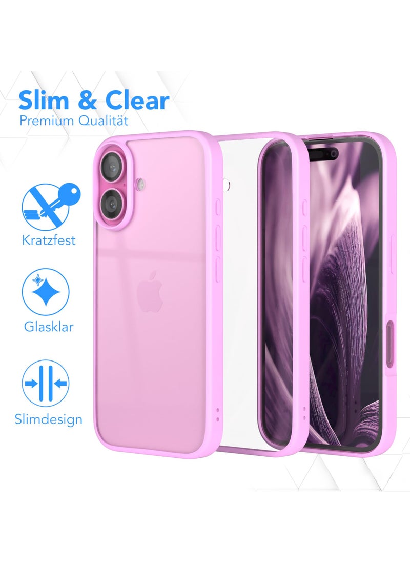 Generic - Case for iPhone 16 6.1-Inch, Shockproof Phone Bumper Cover, Solid Color Matte TPU Frame, Anti-Scratch Clear Back (Pink) - Image 1