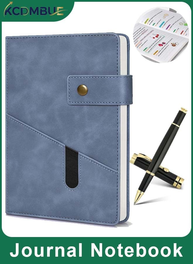 KCDMBUE A5 Lined Leather Journal Notebook with Pen, Personalized Hardcover Writing Diary for Men & Women, 200 Pages Thick Ruled Paper for School, Travel, Work（Blue） - Image 1