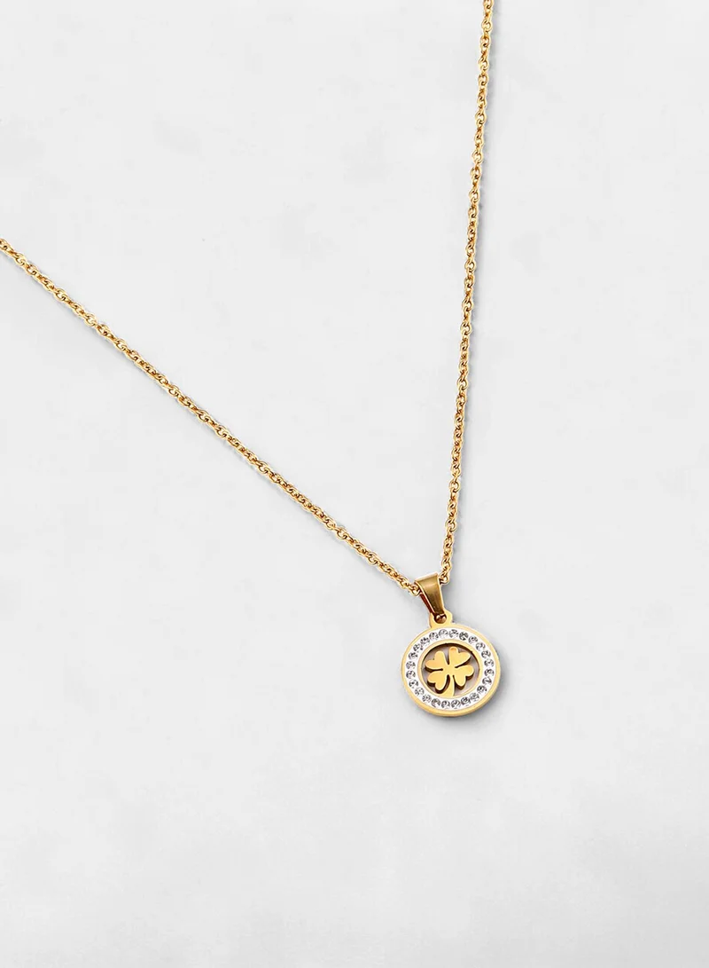 سوهي Stone Studded Clover Pendant With Artificial Chain Necklace Jewellery