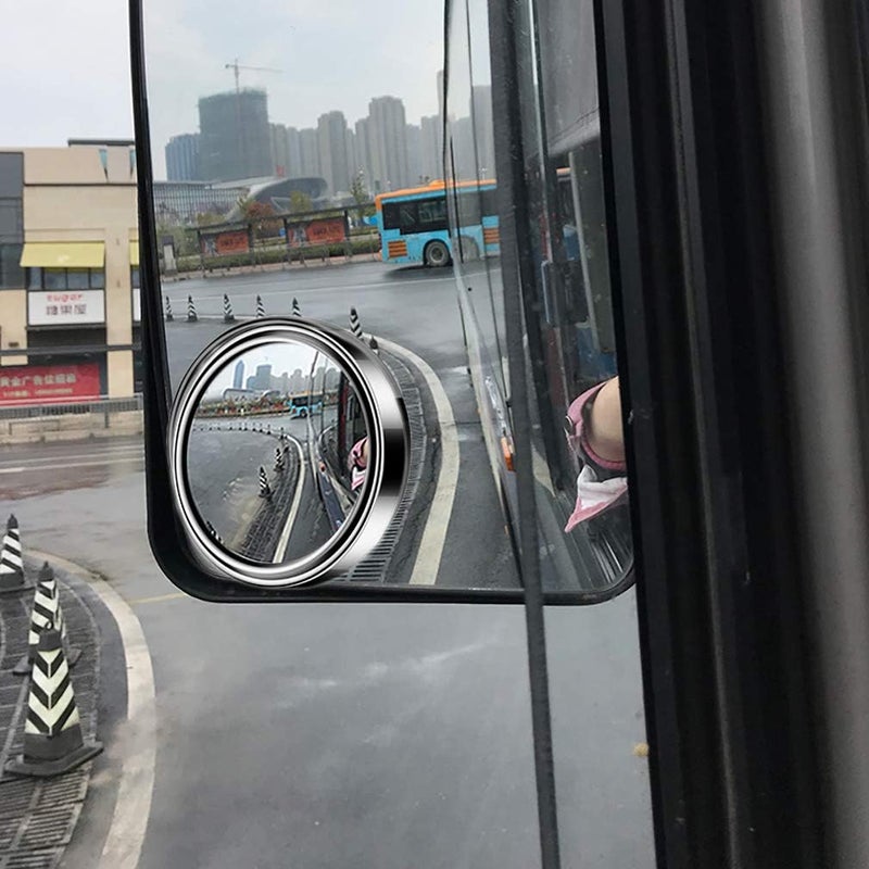 ESreake 2pc 3” Adjustable large Round Stick-on Convex Spot Mirror, big HD Glass Convex Rear View Mirror,Strong Adhesive Blind Spot Mirror for Car, Van, SUV and Trucks (3"(75mm), Silver frame) Anti slip - Image 4