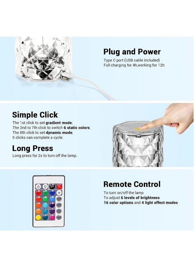 Action Pro Crystal Lamp,Touch Control Crystal Table Lamp,Crystal Rose Lamp with 16 Colors,RGB Night Light with USB & Remote Control,LED Rose Diamond Touch Lamp for Bedroom, Rechargeable Rose Ligh - Image 5