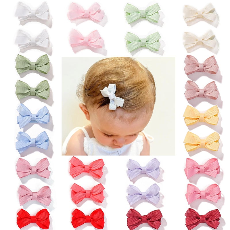 CellElection 28 Pack 2'' Mini Bow Snap Clips,Baby Girls Grosgrain Ribbon Bows Tiny Hair Clips Fine Hair for Girls Infants Toddlers - Image 1