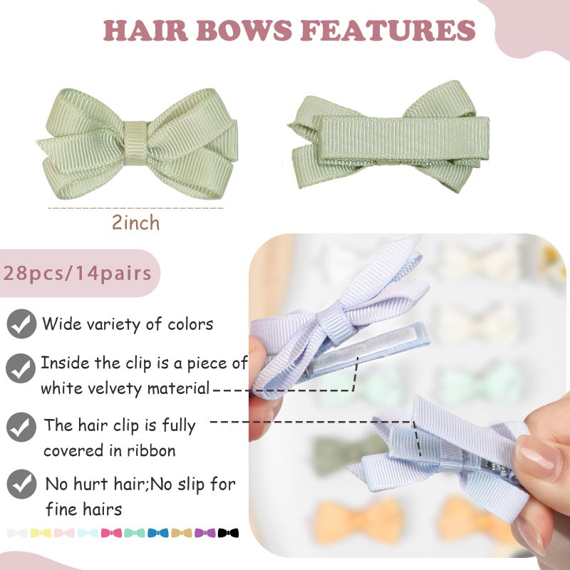 CellElection 28 Pack 2'' Mini Bow Snap Clips,Baby Girls Grosgrain Ribbon Bows Tiny Hair Clips Fine Hair for Girls Infants Toddlers - Image 2