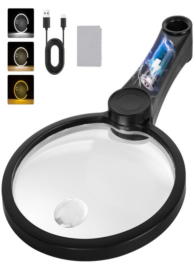 NUEYiO 5.2 Inch Large Rechargeable Magnifier with Light, 30X 40X 60X Handheld Magnifying Glass with 49 Anti-Flicker LED Light, Third Gear Dimming Strongest Lighted Magnifier for Seniors Reading Coins - Image 1