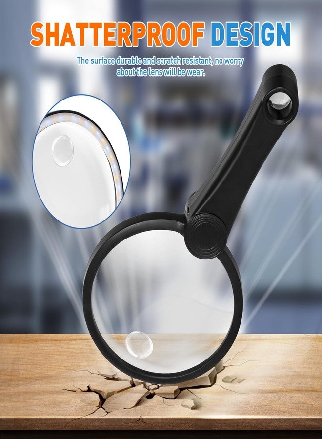 NUEYiO 5.2 Inch Large Rechargeable Magnifier with Light, 30X 40X 60X Handheld Magnifying Glass with 49 Anti-Flicker LED Light, Third Gear Dimming Strongest Lighted Magnifier for Seniors Reading Coins - Image 4
