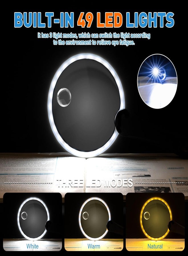 NUEYiO 5.2 Inch Large Rechargeable Magnifier with Light, 30X 40X 60X Handheld Magnifying Glass with 49 Anti-Flicker LED Light, Third Gear Dimming Strongest Lighted Magnifier for Seniors Reading Coins - Image 3