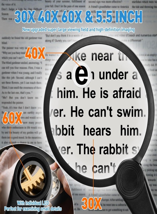 NUEYiO 5.2 Inch Large Rechargeable Magnifier with Light, 30X 40X 60X Handheld Magnifying Glass with 49 Anti-Flicker LED Light, Third Gear Dimming Strongest Lighted Magnifier for Seniors Reading Coins - Image 5