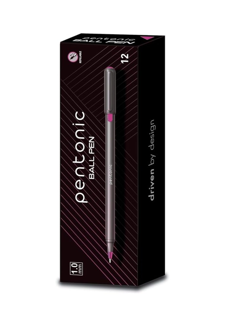Pentonic Ball Pen Box Pack | Tip Size 1.0 mm | Click Off Mechanism With Sleek Matte Finish Body | Smart Grip For Effortless Writing Experience | Pink Ink, Pack Of 12  - Image 2