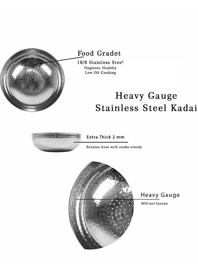 KC Sandwich Bottom Heavy Guage Stainless Steel Hammered Tasla, Without Handle Kadhai Cookware(1500 ML) - Image 2