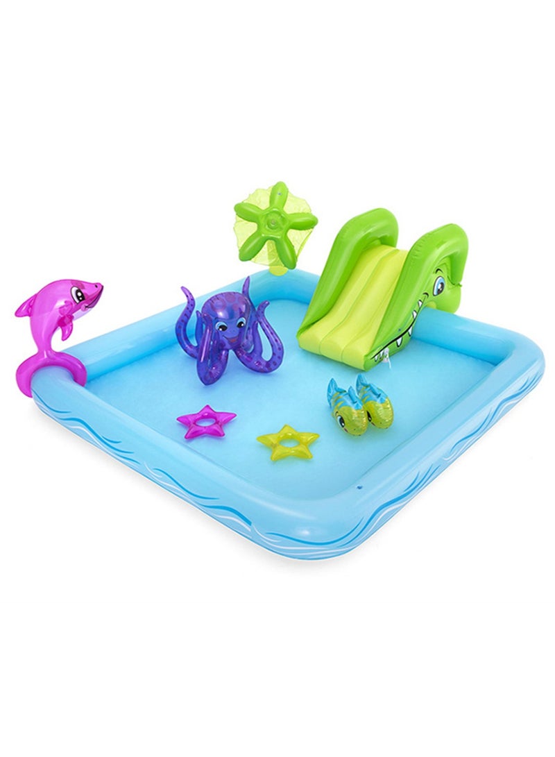 Bestway Marine Animals Portable Inflatable Swimming Pool with Slide,Foldable Lightweight Play Pool with Cartoon Print,Kid Water Play Center withSmall animal decoration,Wear Resistant Funny 239×206×86CM  - Image 1