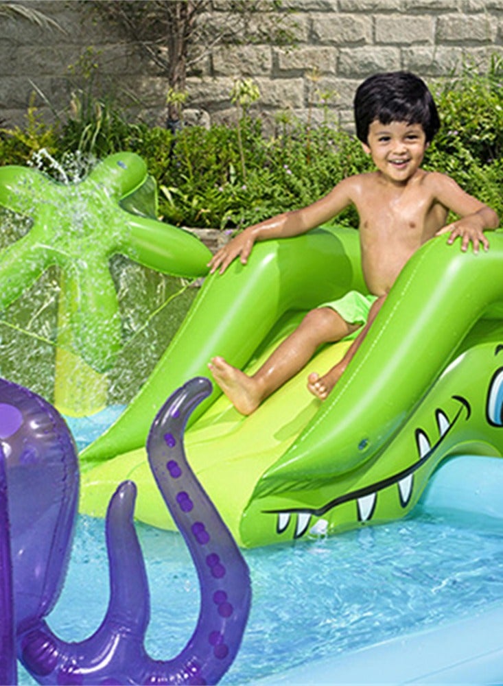 Bestway Marine Animals Portable Inflatable Swimming Pool with Slide,Foldable Lightweight Play Pool with Cartoon Print,Kid Water Play Center withSmall animal decoration,Wear Resistant Funny 239×206×86CM  - Image 2