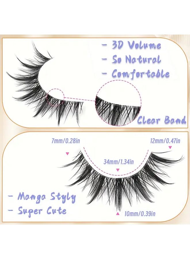 Anime Style 07A Reusable 3D False Eyelashes C Curl Individual Clusters 10 15mm Length Natural Cat Eye Look - Image 3