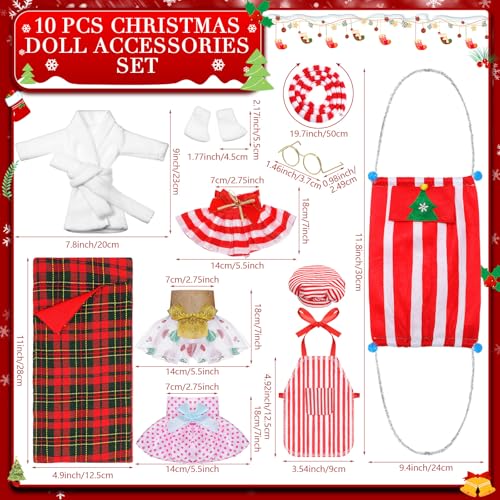 Jenaai 12 Pieces Christmas Elf Clothes Accessories Set Mini Outfit Include Elf Skirt Fluffy Vest Bathrobe Swing Sleeping Bag Scarf Apron Hats SocksSimple Style - Image 5