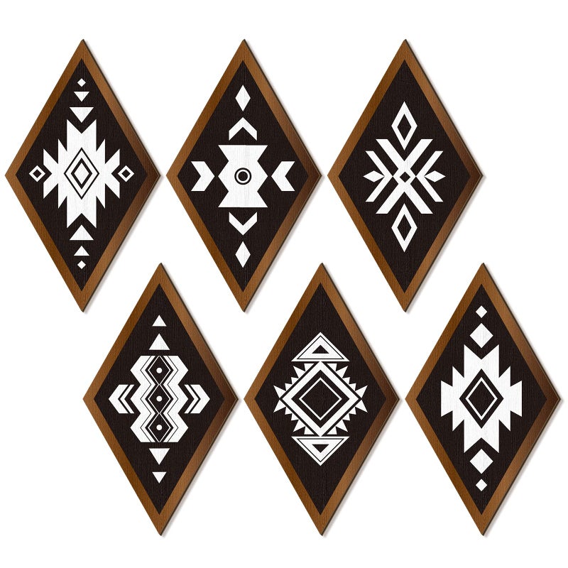 Ferraycle Ferraycle 6 Pcs Aztec Wall Decor Southwest Wall Art Farmhouse Rustic Bedroom Hanging Sign Boho Navajo Tribal Modern Geometric Vintage Home Decor for Bedroom Living Room BathroomClassic Color 