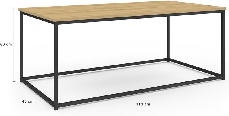 Sweet Furniture Industrial Coffee Table 113 cm – Rectangular Wood & Black Metal Center Table, Modern Industrial Living Room Furniture, Sturdy Metal Frame, Rustic Wood Surface, Contemporary Minimalist Home Décor Table - Image 2