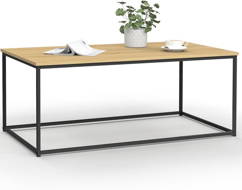 Sweet Furniture Industrial Coffee Table 113 cm – Rectangular Wood & Black Metal Center Table, Modern Industrial Living Room Furniture, Sturdy Metal Frame, Rustic Wood Surface, Contemporary Minimalist Home Décor Table - Image 4