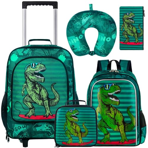 gxtvo 5PCS Kids Luggage Set with Wheels for Boys, Cool Dinosaur Rolling Carry-On Suitcase for Toddler Children - Image 1