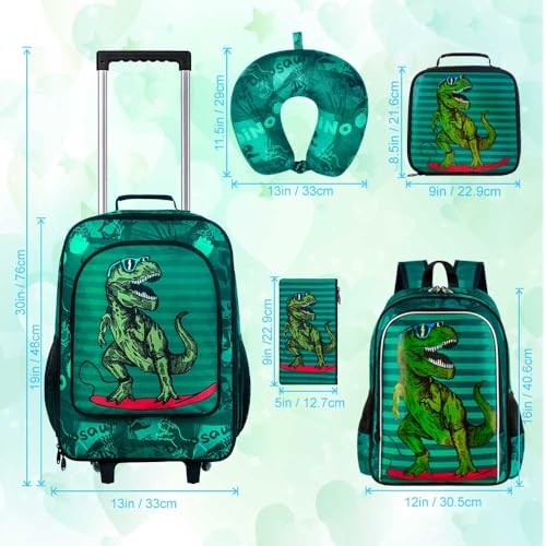 gxtvo 5PCS Kids Luggage Set with Wheels for Boys, Cool Dinosaur Rolling Carry-On Suitcase for Toddler Children - Image 4