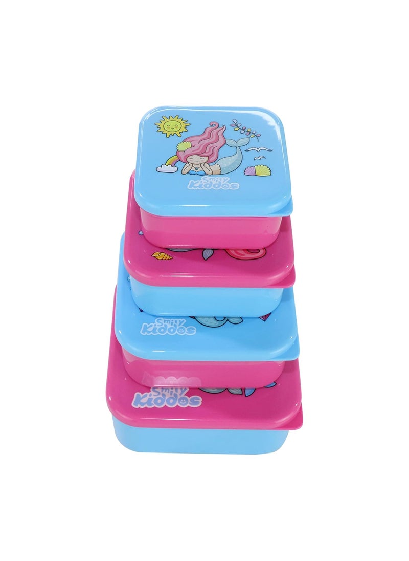 SMILY KIDDOS Smily Kiddos 4 in 1 Container-Mermaid Theme Microwave Safe Food Storage Lunch Box Freezer & Dishwasher Safe Removable Compartment Food Containers  - Image 5