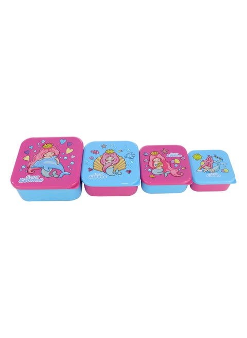 Smily Kiddos 4 in 1 Container-Mermaid Theme Microwave Safe Food Storage Lunch Box Freezer & Dishwasher Safe Removable Compartment Food Containers