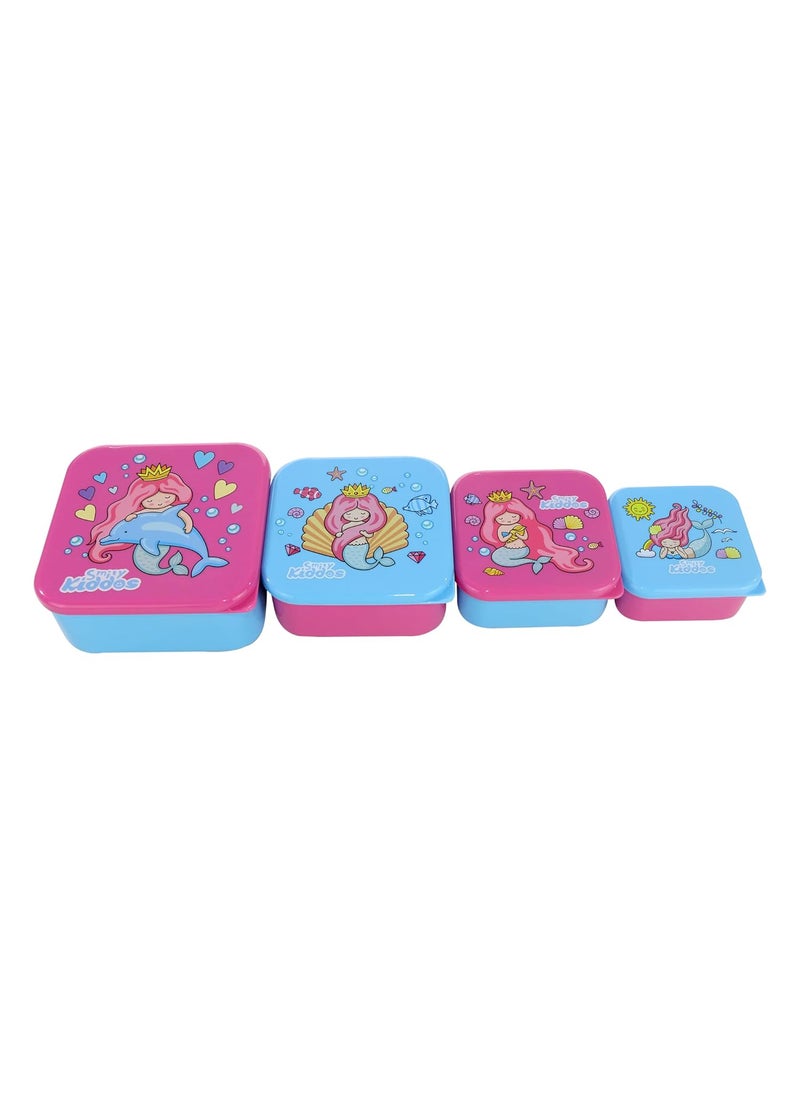 SMILY KIDDOS Smily Kiddos 4 in 1 Container-Mermaid Theme Microwave Safe Food Storage Lunch Box Freezer & Dishwasher Safe Removable Compartment Food Containers  - Image 1