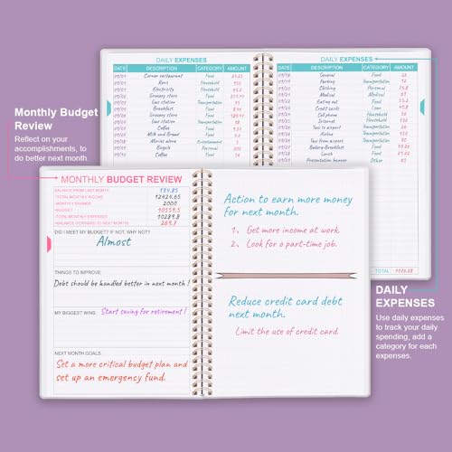 Getvow Budget Planner - Monthly Budget Book with Expense Tracker Notebook, Undated 12 Month Bill Organizer & Finance Planner to Manage Your Money, Account Book with Colorful Tabs, 5.8" x 8.5", Purple - Image 3