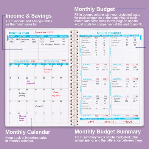 Getvow Budget Planner - Monthly Budget Book with Expense Tracker Notebook, Undated 12 Month Bill Organizer & Finance Planner to Manage Your Money, Account Book with Colorful Tabs, 5.8" x 8.5", Purple - Image 2
