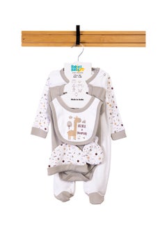 Babies Basic 5 Piece Unisex 100% Cotton Gift Set Include Bib, Romper, Mittens, Cap And Sleepsuit/Jumpsuit- Believe In Yourself  - Image 1