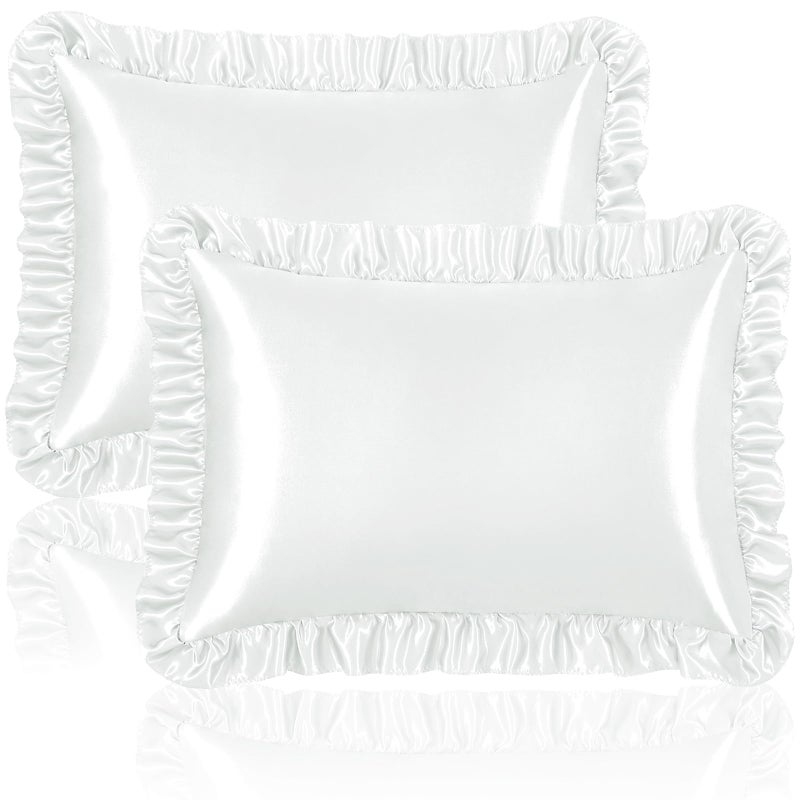 Homiest Ruffle Satin Pillowcase for Hair and Skin  Standard Size Satin Pillow Covers Silky Pillow Cases Set of 2  Satin Ruffled Pillowcase with Envelope Closure  Anti Wrinkle Pillow Shams (White) - Image 1