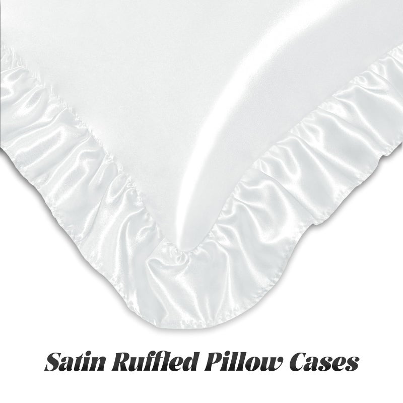 Homiest Ruffle Satin Pillowcase for Hair and Skin  Standard Size Satin Pillow Covers Silky Pillow Cases Set of 2  Satin Ruffled Pillowcase with Envelope Closure  Anti Wrinkle Pillow Shams (White) - Image 4