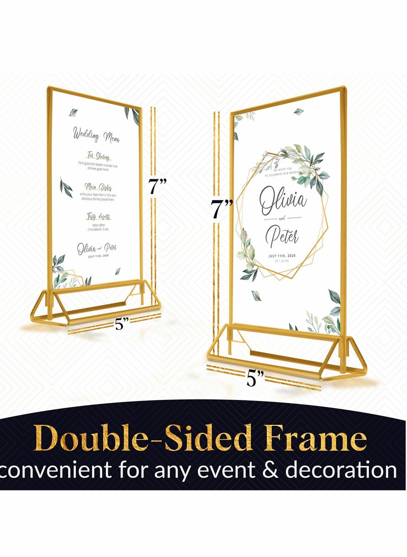 Excefore - Clear Acrylic Frames Display Holder with Gold Borders and Vertical Stand,Double Sided Table Menu Holders Picture Frames for Wedding Table Numbers, Restaurant Signs,Photos Display-5x7 Inches,6Pack - Image 1