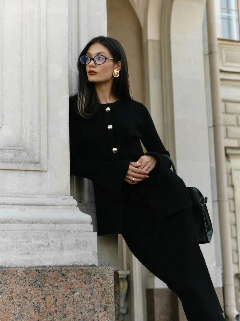 Lichi Rib-knit cardigan with flared sleeves