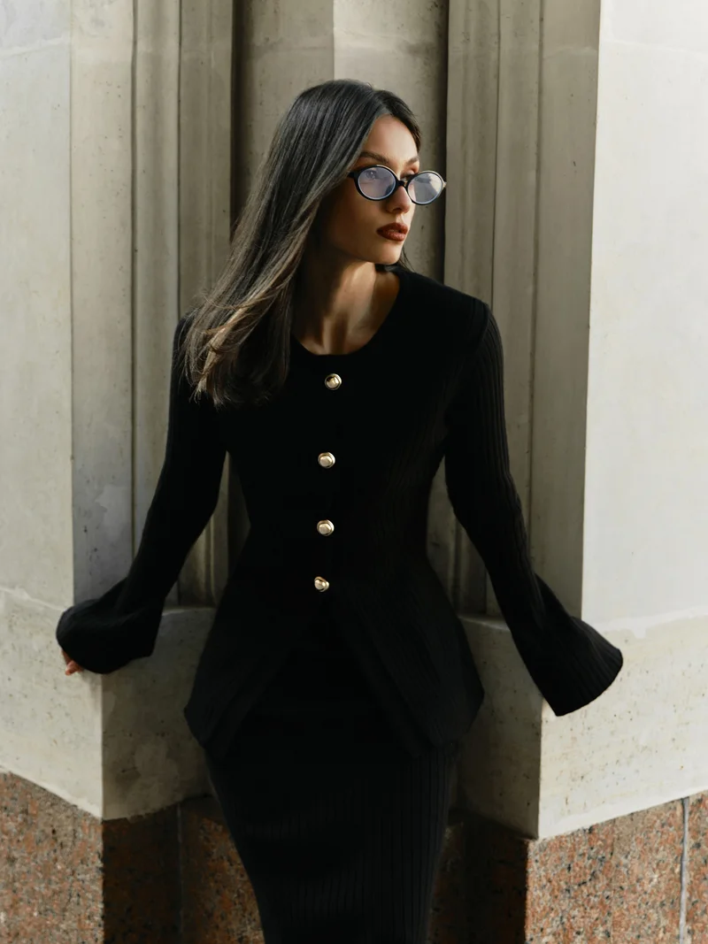 Lichi Rib-knit cardigan with flared sleeves