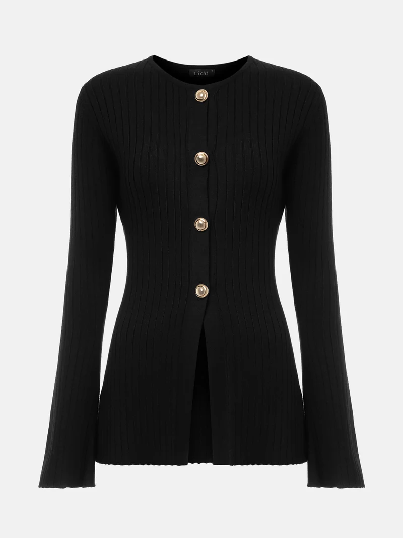 Lichi Rib-knit cardigan with flared sleeves
